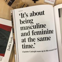 an open book with the words it's about being masculine and feminine at the same time