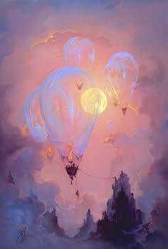 Drifters - John Pitre Fine Art 동화 삽화, Arte Grunge, Tableau Art, Arte Inspo, Hot Air Balloons, Air Balloons, Dreamy Art, Acrylic Paintings, Surreal Art