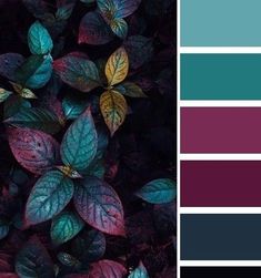 the color scheme is blue, green and purple with some red leaves on top of it