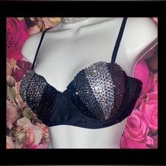 Welcome To My Closet, The Mermaid Bra Top In Black! So Pretty Please Have A Look At The Video! Shell Shaped Padded Cups With Tie Back, Lux Crystals Jet Black Crystal Black Diamond Ab Crystal Iridescent & Pearls Everything Is Custom And Made To Last Used As Costumes Daily So You Can Enjoy Wearing Many Times! Brand New Padded Cups Adjustable Straps Everything Adjustable! Cup Size A To Small D Sizes Tops: Extra Large-Up To 44” Any Questions Please Comment! Mermaid Bra Top, Gothic Mermaid, Mermaid Bra, Strapless Bralette, Mermaid Shell, Free People Bralette, Lace Halter Bralette, Pretty Please, Black Bandeau