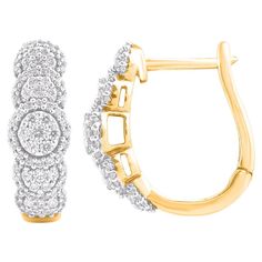 Take your dressy looks to the next level with these dazzling diamond hoop earrings. This earring is beautifully designed and studded with 166 round diamond in prong setting. We only use natural, 100% conflict free diamonds which shines in H-I Color and I-2 Clarity. This earring has high polish finish and secure comfortably in hinged back. Modern Hoop Earrings, Round Diamond Setting, Diamond Hoop Earrings, Huggie Hoop Earrings, Modern Earrings, Jewelry Earrings Hoops, Gold Hoop, Conflict Free Diamonds, Gold Hoop Earrings