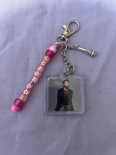 a keychain that has a photo on it