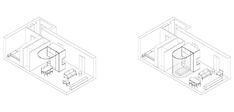 two drawings of the same room and one with an open area for furniture to sit on