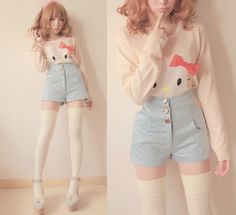 I don't like the socks and the shoes, but the shorts and the top are so cute! Mode Harajuku, Kawaii Outfit, 일본 패션, J Fashion