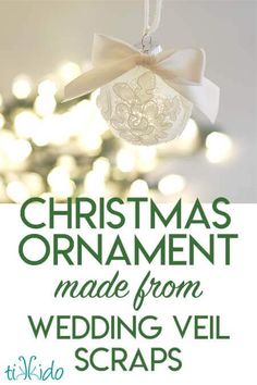 a christmas ornament made from wedding veil scraps is featured in this postcard