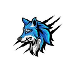 a wolf's head with blue and white hair