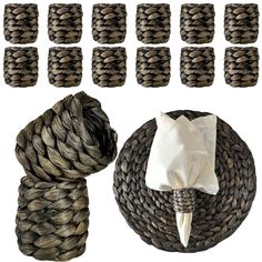 several pieces of rope with napkins on them