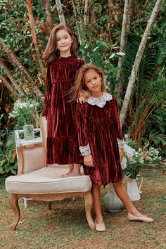 Christmas festivities are more special in the Kylie Dress. This magical velvet confection embellished with lace will give your little girl the merriest time with her most treasured friends and family. It is undoubtedly a keepsake piece that will gift priceless moments over and over again. Carefully handcrafted in India using only the finest fabrics and dressmaking techniques. Materials: shell in 100% polyester and lining in 100% cotton. Wedding Dress Vintage Inspired, Nellystella Dress, Velvet Christmas Dress, Girls Matching Dresses, Girls Velvet Dress, Organza Dresses, Silk Organza Dress, Wedding Dress Modern, Abigail Dress