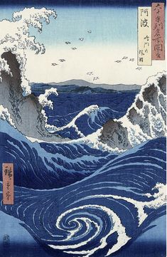 Utagawa Hiroshige（1797ー1858）「View of the Naruto Whirlpools at Awa」 معرض فني, Illustration Kunst, Istoria Artei, Utagawa Hiroshige, Japanese Art Prints, Japanese Waves, Japanese Artwork, Samurai Tattoo, Soyut Sanat Tabloları