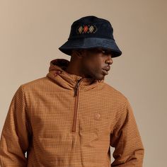 Rain Or Shine The Gramercy Packable Bucket Hat Is Designed To Withstand All Temperatures. Constructed With Mixed Fabrics It Features Direct Embroidery And Argyle Pattern, Plus A Flag Label. 5cm/2" Brim Mixed Fabric Direct Embroidery And Argyle Pattern Flag Label Brixton Hat, Corduroy Bucket Hat, Argyle Pattern, A Flag, Rain Or Shine, Mixing Fabrics, Navy Color, Bucket Hat, Accessories Hats