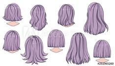 a set of different hairstyles for girls with long hair and purple wigs