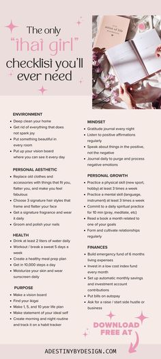 The only “that girl” checklist you’ll ever need, Simple, minimal, aesthetic) / self improvement, that girl aesthetic, self development, that girl routine, personal growth, how to become that girl, best self, highest self, self care, selfcare, personal development, goals inspiration, glow up checklist, glow up tips, becoming her, mindfulness practice Free Habit Tracker, Practicing Self Love, Self Care Bullet Journal, Vie Motivation, Get My Life Together, Confidence Tips, Healthy Lifestyle Inspiration, Girl Tips, Glow Up Tips