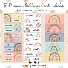 an image of rainbows and clouds with the text, 10 planner stickers for classroom decor