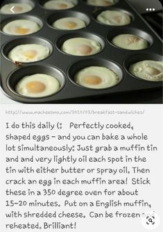 an image of some eggs in a muffin tin on the table with text overlay