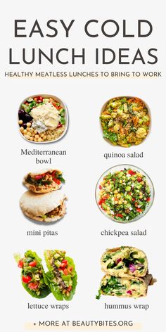 an info sheet with different types of food and the words, easy cold lunch ideas