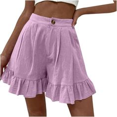 Women's Solid Color Casual Wide Leg Ruffle Loose High Waist Shorts Pants Features: 1.Features: Stylish and design,you can wear in all seasons. 2.Material:Polyester. Polyester fiber ,Made from high quality fabric, lightweight soft and comfortable. 3.Attractive to wear. 4.Occasion: Casual,Daliy, Birthday,Dating, Dance Performance,Party, Wedding, For work, At home Vacationand more. 5.PLEASE NOTE: Hand or gentle machine wash in cold water / Do not bleach / Line dry. Our clothes all are designed for Trousers Pattern, Elegante Casual, Shorts Casual, Ruffle Shorts, Pantalon Large, Loose Shorts, Summer Fabrics, Color Shorts, High Waisted Trousers