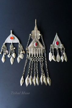 This entire set of 3 large vintage Turkmen (Turkoman) tribal jewelry pendants is yours for $36.00 for the entire set! Turkmen Jewelry, Pink Jewels, Tibetan Jewelry, Jewelry Pendants, Central Asia, Mongolia, Pendant Jewelry, Jewelry Pieces, Muse