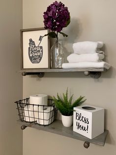 Pipe shelves Bathroom Decor With Plants, One Floating Shelf, Home Ideas Bathroom, Bathroom Remodel Plans, Bathroom Plants Decor, Modern Bathroom Design Ideas, Half Bathroom Decor, Girl Apartment Decor, Bathroom Shelf Decor