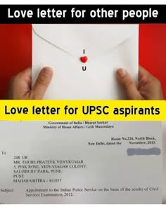 someone is holding up a love letter for upsc aspirants