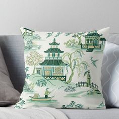 Super soft and durable 100% spun polyester Throw pillow with double-sided print. Cover and filled options. Chinoiserie design in shades of bright green. Chinoiserie Design, Green Throw Pillow, Green Throw, Green Throw Pillows, Green Pillows, Designer Throw Pillows, Bright Green, Pillow Sale, Chinoiserie