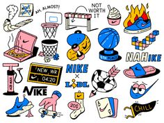 a bunch of different types of sports related items