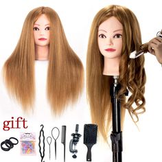 PRICES MAY VARY. Made from a blend of 60% real hair and 40% chemical fibers, this ultra dense long hair is suitable for many hairstyles. The hair size is 24 inches, and the head and tail of the doll are 22 inches. Having a beautiful Eastern face, it looks very natural Suitable for students or anyone majoring in beauty to practice weaving, shaping, straightening, and curling; It can be washed with shampoo in warm water and then blown dry. But it is not suitable for bleaching or dyeing. This styli Hair Training, Hair Lights, Manikin Head, Hairdressing Training, Hair Mannequin, Kampot, Mannequin Head, Hair Setting, Mannequin Heads