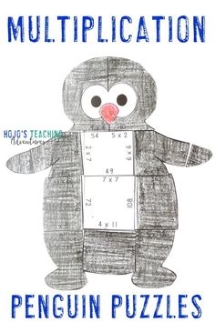 a drawing of a penguin holding a piece of paper with the words multiplication written on it