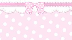 a pink and white polka dot background with a bow on the top, along with dots