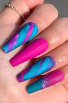 Custom Nails, Tie Dye Nails, Ombre Acrylic Nails, Colorful Nails, Purple Nail, Glow Nails, Nail Art Ombre, Nails Polish, Summer Acrylic Nails