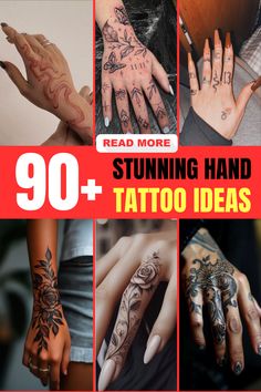 many different hand tattoos are shown with the text, read more stuming hand tattoo ideas