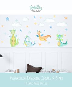 the wall decals are designed to look like dinosaurs