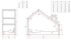 the measurements for a dog house and its roof are shown in blueprints, which include