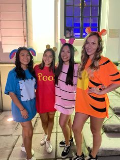 Disney Teen Costumes, Winnie The Pooh Duo Costume, Winnie The Pooh Tigger And Piglet Costume, 6 Person Family Halloween Costumes, Halloween Fun Run Costume Ideas, Tiro Halloween Costumes, Winnie The Pooh Disneybound Group, 3 Pigs And Big Bad Wolf Costume, Winnie The Pooh Dress Up