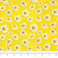 a yellow background with white daisies on it