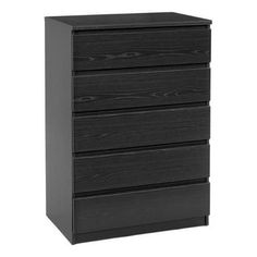 an empty black dresser with five drawers