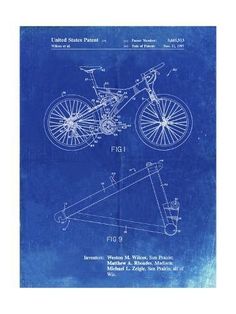 a blueprint drawing of a bicycle with wheels and spokes