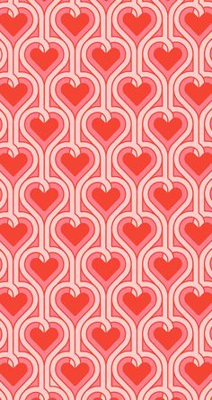 an abstract pattern with hearts in red and pink