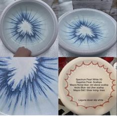 three pictures show different types of blue and white dishes, with instructions for how to use them