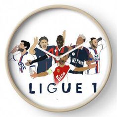 a clock with the image of several soccer players on it's face and hands