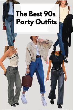 Channel your inner 90s girlie spirit with these cute 90s inspired party outfits! Click to learn more👇 90 Concert Outfit, Cargo Pants 90s Outfit, 90s Ideas Outfits, 90s Dress Pants Outfits, Decades Day Spirit Week Teacher, 90s Inspired Outfits Women, 90s Summer Outfits Party, 90s Edgy Outfits, 90s School Dance