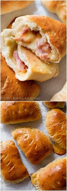 some breads with ham and cheese on them