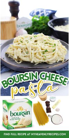 an advertisement for boursin cheese pasta