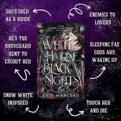 the cover to white horse and black nights by eve marceau is shown in purple