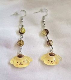 Sanrio Hello Kitty and Friends Pompompurin Earrings Dangle Jewelry Handmade NEW Cute Brown Dangle Earrings, Cute Handmade Yellow Earrings, Pompompurin Stuff, Kawaii Pompompurin, Sanrio Jewelry, Brown Beret, Accessories Hello Kitty, Pig Earrings, Hello Kitty Earrings