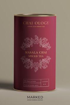 a can of masala chai spiced tea on a grey background with the words,