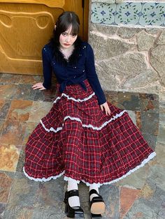 Material: Cotton Size: onesize Model: 161cm/47kg 着丈 ウエスト onesize 99cm 64cm Lace Long Skirt, Long Skirt, Floral Skirt, Plaid, Skirt, Lace, Red, Closet