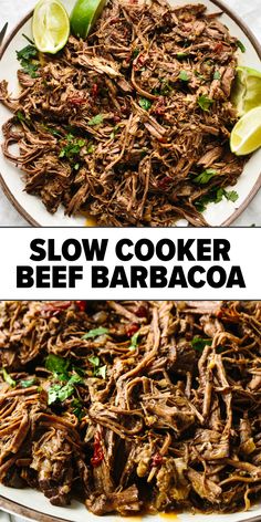 Slow cooker beef barbacoa Crockpot Barbacoa, Barbacoa Slow Cooker, Slow Cooker Beef Barbacoa, Beef Barbacoa Slow Cooker, Tacos Crockpot, Barbacoa Tacos, Beef Barbacoa, Mexican Shredded Beef, Slow Cooker Barbacoa