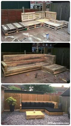 some wood pallets are being used to make a couch out of old pallets