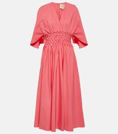 Esti Cotton Poplin Midi Dress in Pink - Roksanda | Mytheresa Spring Knitwear, Spring Sunglasses, Midi Skirt Spring, Pink Dress Casual, Mid Length Sleeves, Amaranth, Pink Midi Dress, Knee Dress, Shop Womens