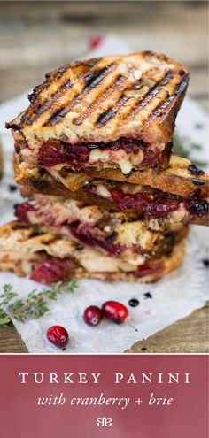 grilled turkey panini with cranberry and brie sauce on toasted bread